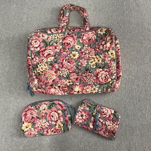 Vintage Ted Lapidus Paris Floral Makeup Bag Set 3pc Travel Organizer READ